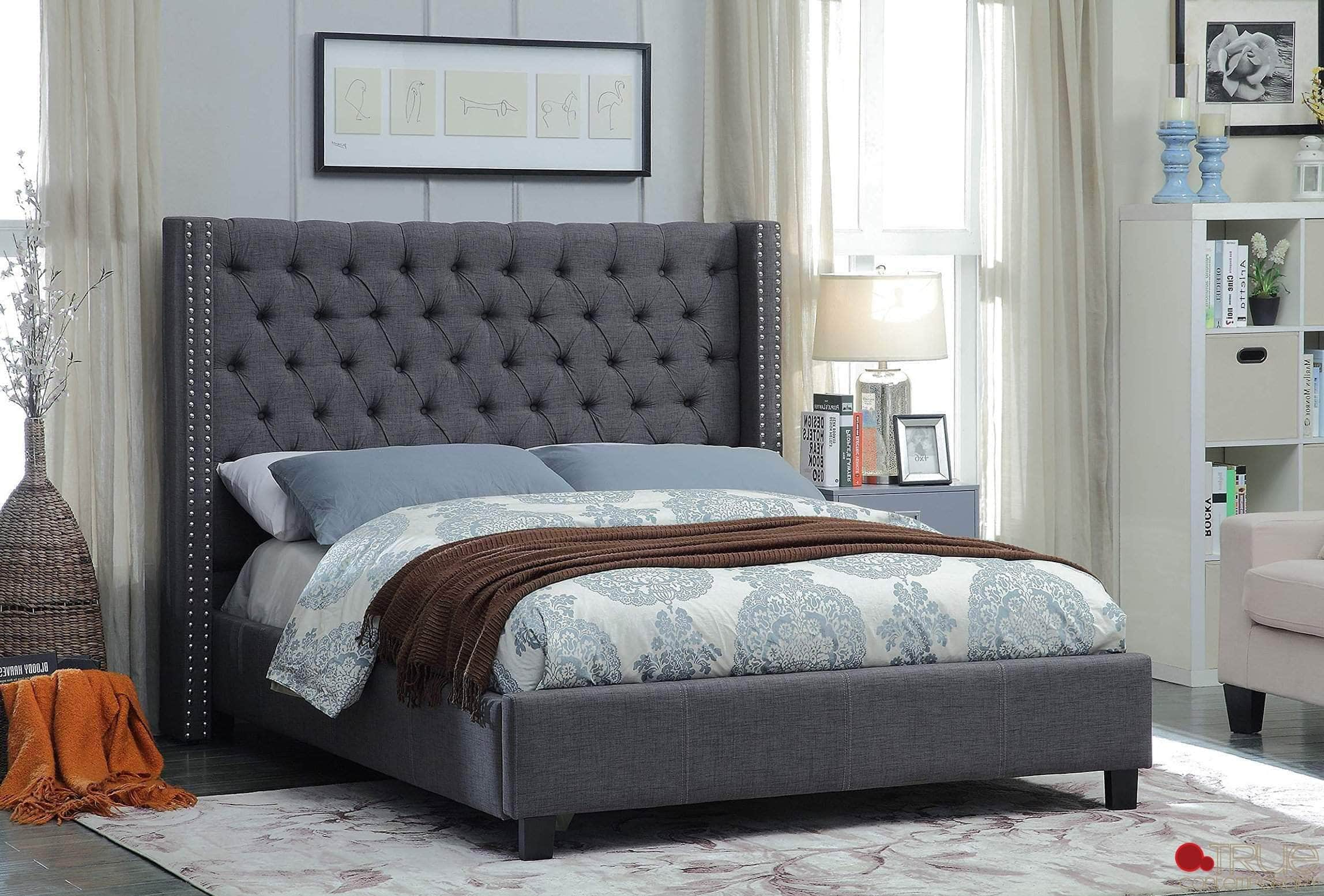 Tufted wingback shop platform bed