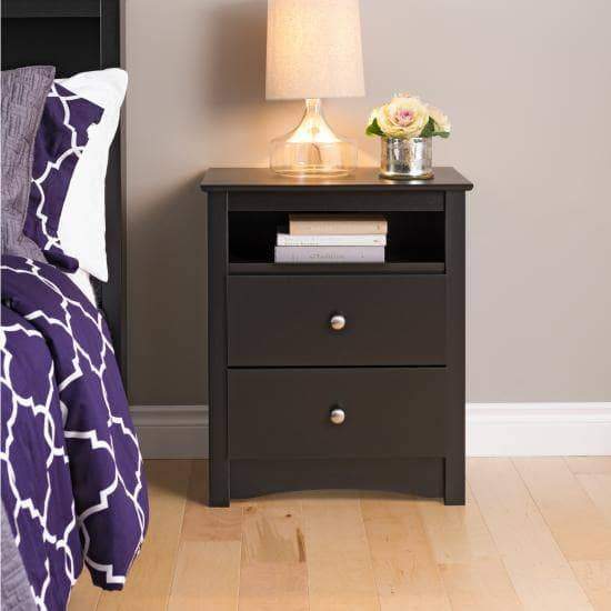 Prepac tall 2 drawer deals nightstand with open shelf